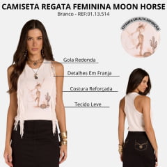 Regata Feminina Moon Horse Cowgirl Laço Off White Franjas Estampa REF:01.13.514