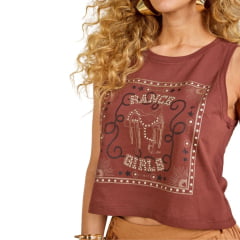 Regata Feminina Moon Horse Cropped Ranch Girls Terracota Estampada Ref:01.11.428