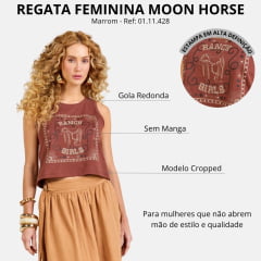 Regata Feminina Moon Horse Cropped Ranch Girls Terracota Estampada Ref:01.11.428
