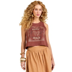 Regata Feminina Moon Horse Cropped Ranch Girls Terracota Estampada Ref:01.11.428