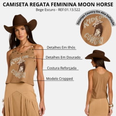 Regata Feminina Moon Horse Cropped Ride Bege Escuro Tachinhas Detalhes De Ilhos REF:01.13.522