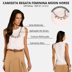 Regata Feminina Moon Horse Off White Estampada Corrente Pingentes Com Brilhos REF:01.13.512