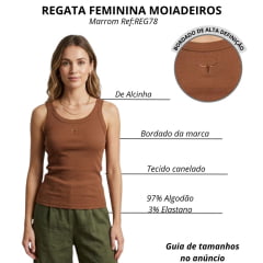 Regata Feminina Moiadeiros Austin Marrom Com Logo Bordado Ref:REG78