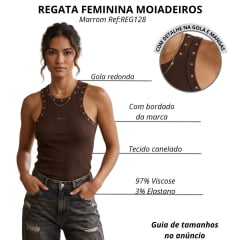 Regata Feminina Moiadeiros Dallas Modelo Nadador Marrom Com Bordado Estrelas Marrom Ref:REG128