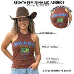 Regata Feminina Moiadeiros Dallas Modelo Nadador Marrom Estampada Brasil Em Azul Ref:REG:229 COPA 2026