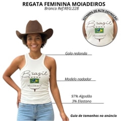 Regata Feminina Moiadeiros Dallas Modelo Nadador Off White Estampada Brasil Em Marrom Ref:REG228 COPA 2026
