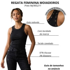 Regata Feminina Moiadeiros Dallas Modelo Nadador Preto Star Com Bordado Estrelas Dourada Ref:REG211