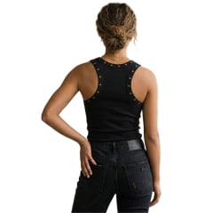 Regata Feminina Moiadeiros Dallas Modelo Nadador Preto Star Com Bordado Estrelas Dourada Ref:REG211