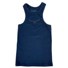 Regata Feminina Os Moiadeiros Dallas Nadador Azul Com Logo Bordado Strass Ref:CMRF85