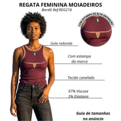 Regata Feminina Moiadeiros Dallas Nadador Bordô Com Viés Marrom Estampa Long Horn Marrom Ref:REG216