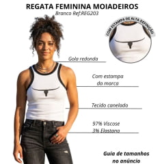 Regata Feminina Moiadeiros Dallas Nadador Branca Com Viés Estampada Long Horn Ref:REG203