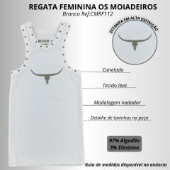 Regata Feminina Os Moiadeiros Dallas Nadador Branco Com Bordado Estrelas E Longhorn Cinza Ref:CMRF112
