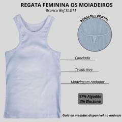 Regata Feminina Os Moiadeiros Dallas Nadador Branco Snow Com Logo Bordado Branco Ref:CMRF80