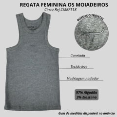 Regata Feminina Os Moiadeiros Dallas Nadador Cinza Com Bordado Estrelas E Logo Cinza Ref:CMRF118