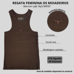 Regata Feminina Os Moiadeiros Dallas Nadador Marrom Café Com Logo Bordado Marrom Ref:CMRF81