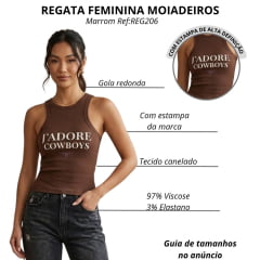 Regata Feminina Moiadeiros Dallas Nadador Marrom Estampa J'adore Branco E Long Horn Roxo Ref:REG206