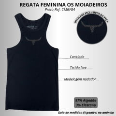 Regata Feminina Os Moiadeiros Dallas Nadador Preto Com Logo Bordado Strass Ref:CMRF84