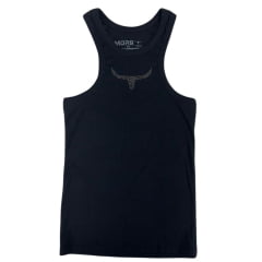 Regata Feminina Os Moiadeiros Dallas Nadador Preto Com Logo Bordado Strass Ref:CMRF84