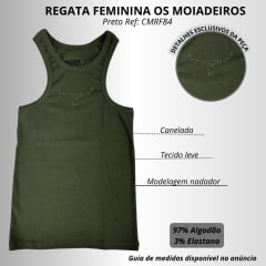 Regata Feminina Os Moiadeiros Dallas Nadador Verde Musgo Com Logo Bordado Strass Ref:CMRF86
