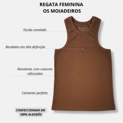 Camiseta Regata Feminina Os Moiadeiros Marrom Nadador Com Logo Bordada Ref.CMRF24