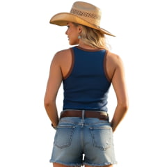 Regata Feminina Os Moiadeiros Modelo Nadador Azul Petróleo/Marrom Estampado Ref: REG153