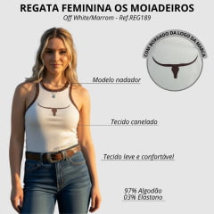 Regata Feminina Os Moiadeiros Modelo Nadador Off White/Marrom Estampado Ref: REG189