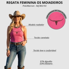 Regata Feminina Os Moiadeiros Modelo Nadador Pink Punch/Marrom Estampado Ref: REG193