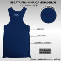 Regata Feminina Os Moiadeiros Nadador Azul Marinho Com Logo Bordado Azul Ref:REG151