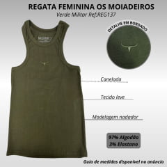 Regata Feminina Os Moiadeiros Nadador Dallas Verde Militar Com Logo Bordado Verde Ref:REG137