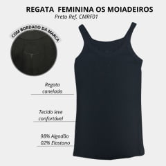 Camiseta Regata Feminina Os Moiadeiros Preto Com Logo Bordada Ref:CMRF01