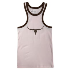 Regata Feminina Os Moiadeiros Rosa Modelo Nadador Com Viés Marrom E Estampado Longhorn Marrom Ref:REG165