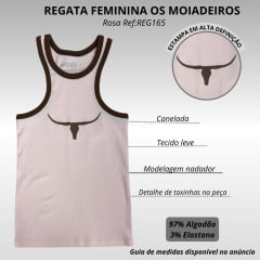 Regata Feminina Os Moiadeiros Rosa Modelo Nadador Com Viés Marrom E Estampado Longhorn Marrom Ref:REG165