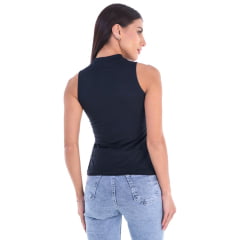 Regata Feminina Ox Horns Com Gola Alta Preta Bordado Cavalo Detalhes Tachinhas Douradas Ref: 6523