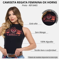 Camiseta Regata Feminina Ox Horns Preta Com Desenho De Bota E Chapéu E Brilho Ref.6465