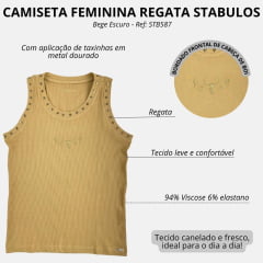 Camiseta Regata Feminina Stabulos Bege Escuro Bordado Termo REF: STB 587