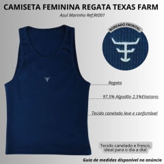 Camiseta Regata Feminina Texas Farm Canelada Western Show Azul Marinho Com Logo Branco Ref:RT001