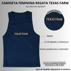 Camiseta Regata Feminina Texas Farm Canelada Western Show Azul Marinho Logo Dourado Ref:RT004