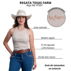 Regata Feminina Texas Farm Canelada Western Show Bege Com Logo Bege Escuro Ref:RT0002