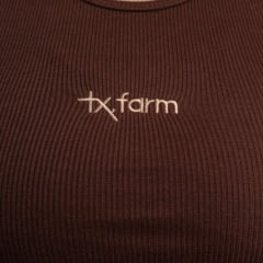 Regata Feminina Texas Farm Canelada Western Show Marrom Café Com Logo Dourado Ref:RT0002