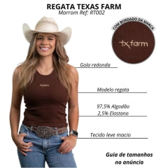 Regata Feminina Texas Farm Canelada Western Show Marrom Café Com Logo Dourado Ref:RT0002