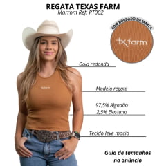 Regata Feminina Texas Farm Canelada Western Show Marrom Capuccino Com Logo Bege Ref:RT0002