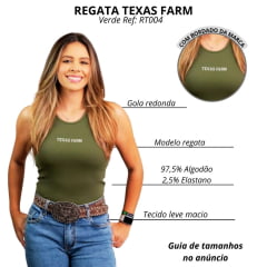 Regata Feminina Texas Farm Canelada Western Show Verde Militar Com Logo Bege Escuro Ref:RT0004