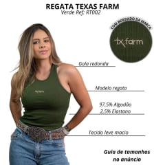 Regata Feminina Texas Farm Canelada Western Show Verde Militar Com Logo Bege Ref:RT0002