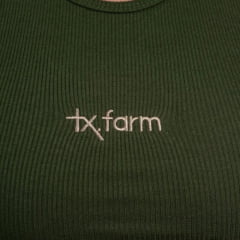 Regata Feminina Texas Farm Canelada Western Show Verde Militar Com Logo Bege Ref:RT0002