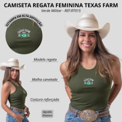 Regata Feminina Texas Farm Origem Canelada Verde Militar Logo Bordado E Bandeira Do Brasil REF:RT015