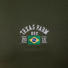 Regata Feminina Texas Farm Origem Canelada Verde Militar Logo Bordado E Bandeira Do Brasil REF:RT015