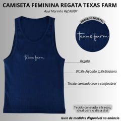 Camiseta Regata Feminina Texas Farm Western Show Azul Marinho Logo Branco Ref:RT007