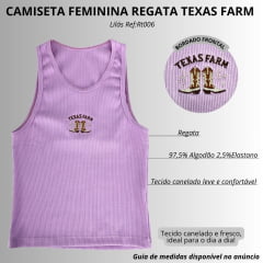 Camiseta Regata Feminina Texas Farm Western Show Roxo Lilas Claro Logo E Botas Bordadas Ref:RT006