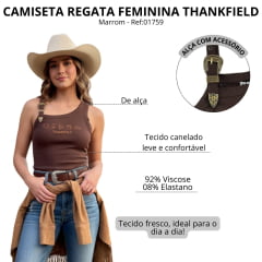 Regata Feminina Thankfield Fivela Dourada Tecido Canelado Marrom Com Bordado Dourado Ref:01759