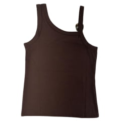 Regata Feminina Thankfield Fivela Dourada Tecido Canelado Marrom Com Bordado Dourado Ref:01759